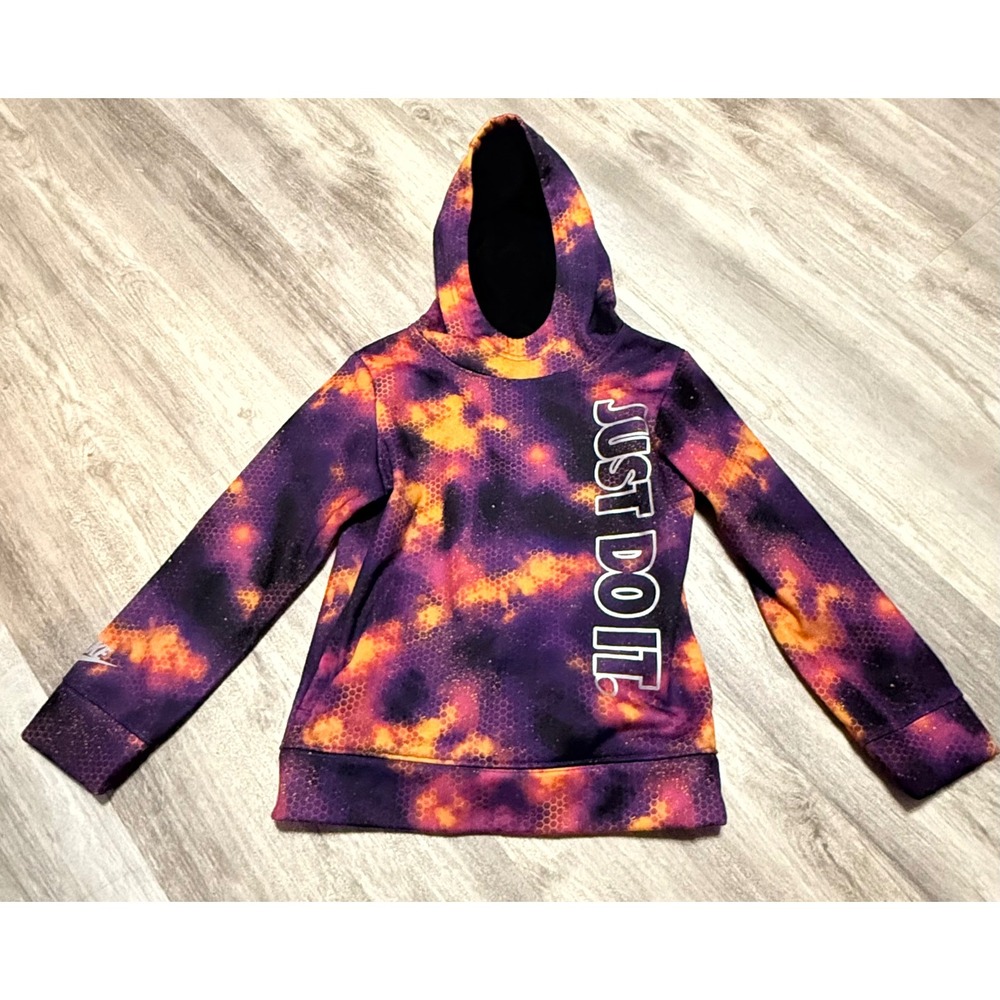 Nike Kids Hoodie Just‎ Do It Purple Orange Tie Dye Pullover Size 6-7 Years